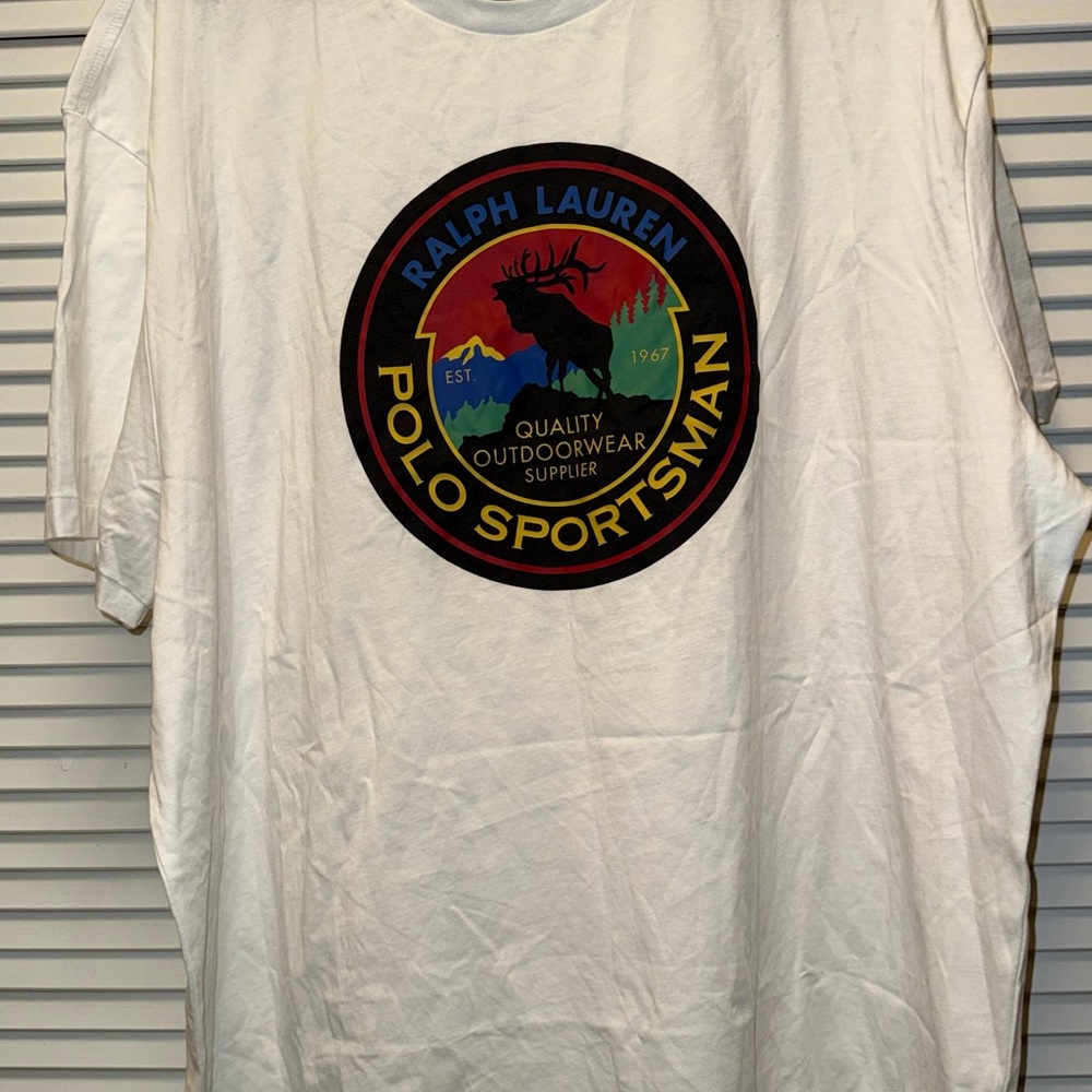 Ralph Lauren White Tee with Multicolor Polo Sportsman Emblem